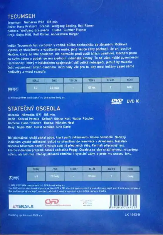 Kolekce filmů Gojko Mitič - Tecumseh & Statečný Osceola -pošetka - DVD