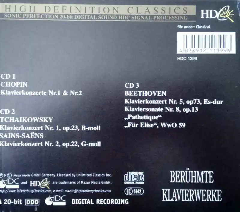 Berühmte klavierwerke - High definition classical 3CD