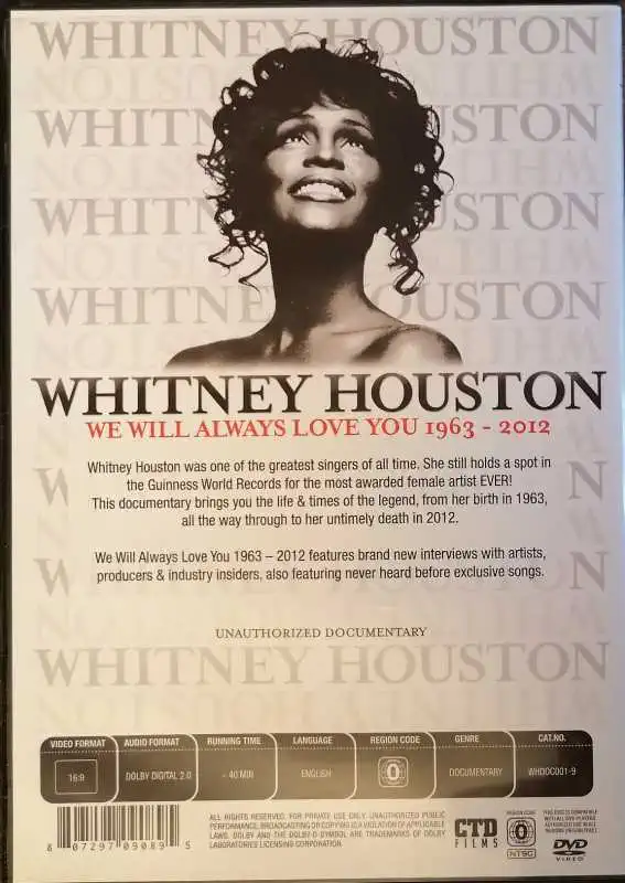 Whitney Houston - We will always love you 1963-2012 - DVD plast 
