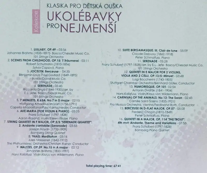 Klasika pro dětská ouška - Ukolébavky pro nejmenší - CD /pošetka/