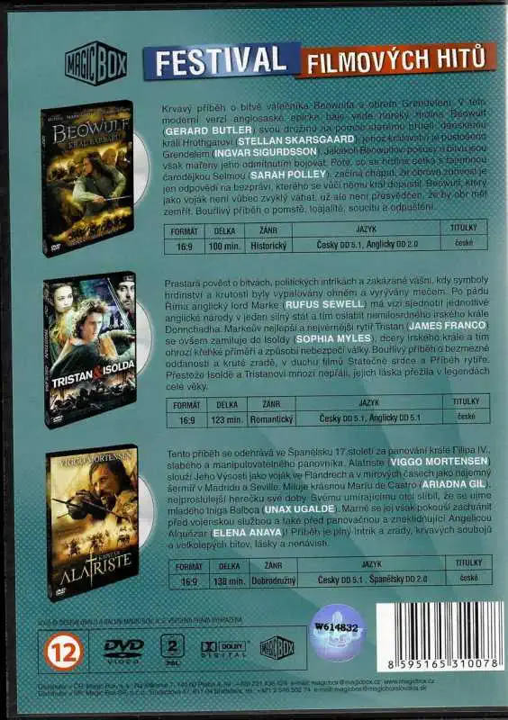 Festival filmových hitů (Beowulf, Tristan a Isolda, Kapitán Alatriste ) -3 DVD plast
