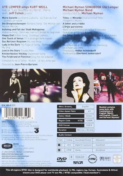 Ute Lemper - sings Kurt Weil - DVD /plast/
