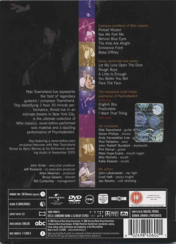 Pete Townshend - Psychoderelict Live in New York - DVD /digipack/
