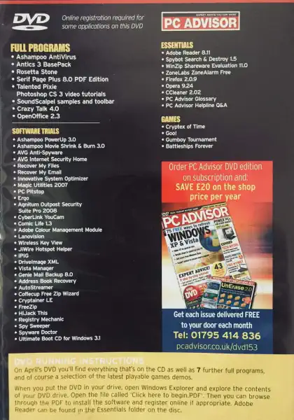 PC Advisor - Issue 153 / April 2008 - DVD-ROM /slim/