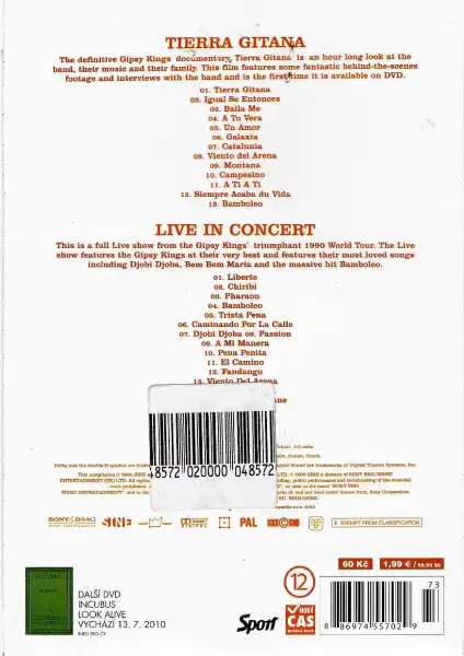 Gipsy Kings - Tieera Gitana - Live in concert - DVD pošetka - bazarové zboží 