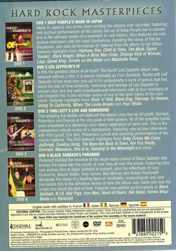 Hard Rock Masterpieces - 4 DVD slim v přebalu - bazarové zboží 