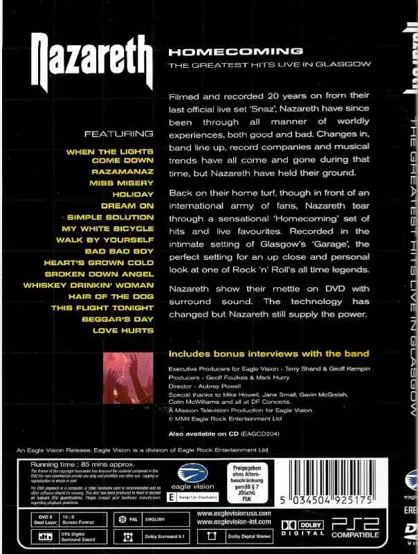 Nazareth - Homecoming ( The greatest hits live in Glasgow) - DVD plast