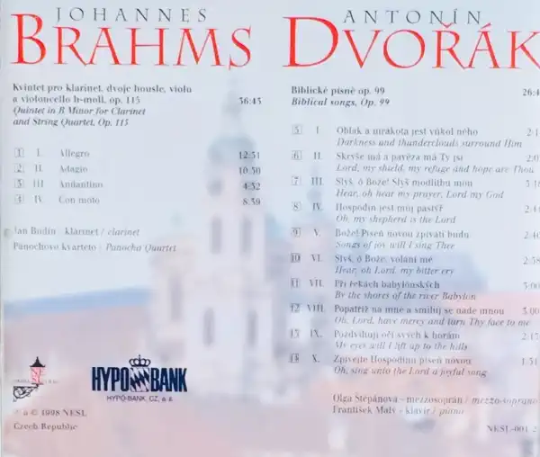 Johannes Brahms - Klarinetový kvintet / Antonín Dvořák - Biblické písně - CD /plast/
