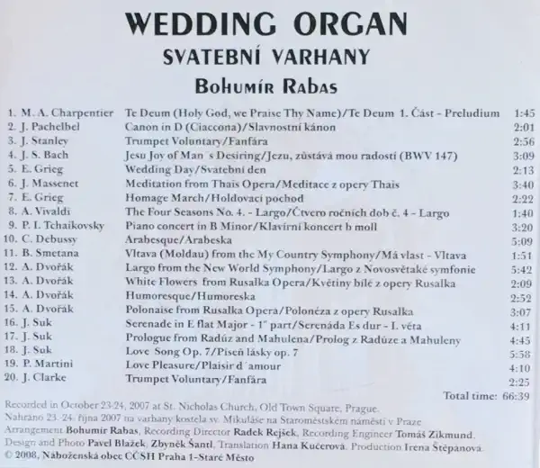 Bohumír Rabas - Wedding Organ - CD /plast/