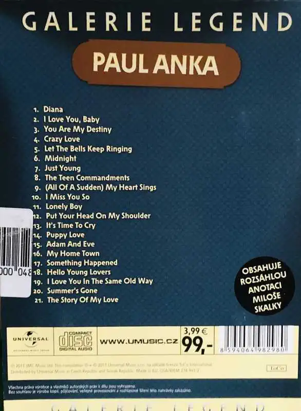 The Best of Paul Anka - Galerie legend 16 - CD /digipack/bazarové zboží/