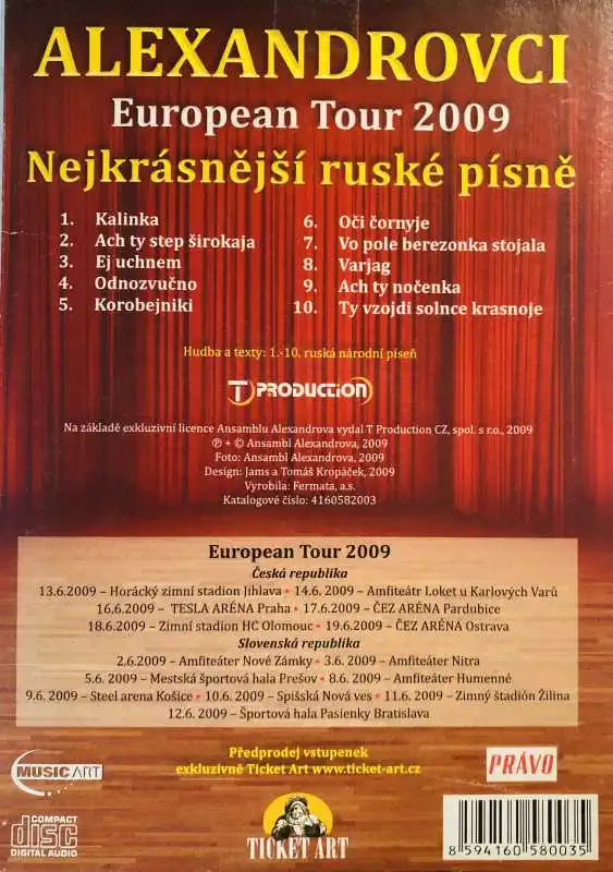Alexandrovci - European Tour 2009 - Nejkrásnější ruské písně - CD pošetka /bazarové zboží/