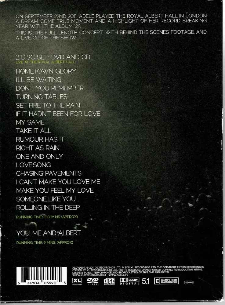 ADELE - Live at the Royal Albert Hall - DVD digipack /bazarové zboží/