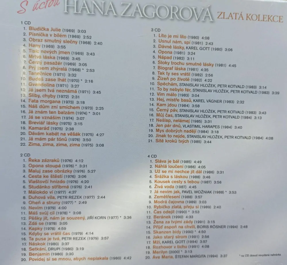S úctou - Hana Zagorová - Zlatá kolekce - 4CD /bazarové zboží/