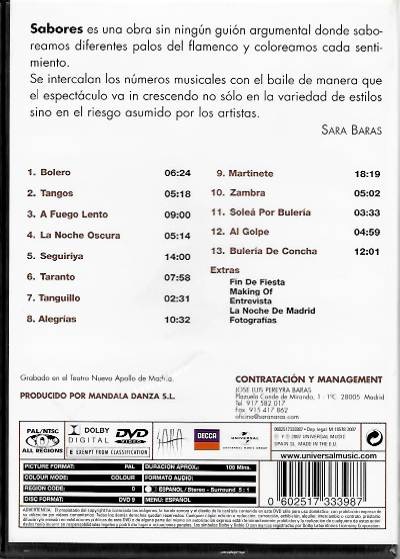 Sara Baras - Sabores - DVD plast /bazarové zboží/