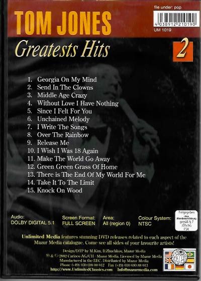 Tom Jones - Greatests Hits 2 - 1 DVD + 1 CD plast /bazarové zboží/
