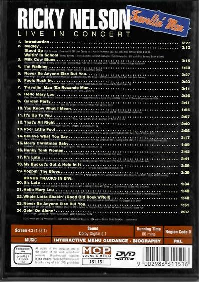 Ricky Nelson - Live in Concert - DVD plast /bazarové zboží/